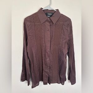 Peck & Peck women’s Deep Brown 100% Cotton button down Shirt size 12